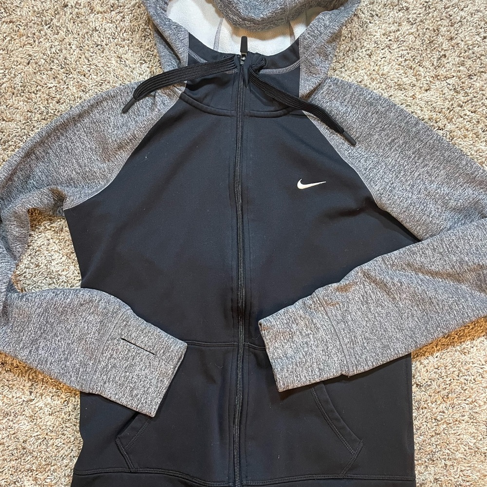 Nike Black and Gray Zip-Up Hoodie Therma-fit women’s small